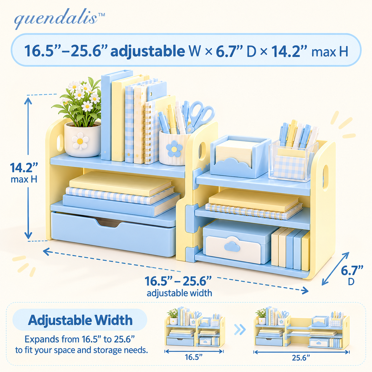 𝒒𝒖𝒆𝒏𝒅𝒂𝒍𝒊𝒔™ Adjustable Desktop Shelf Organizer