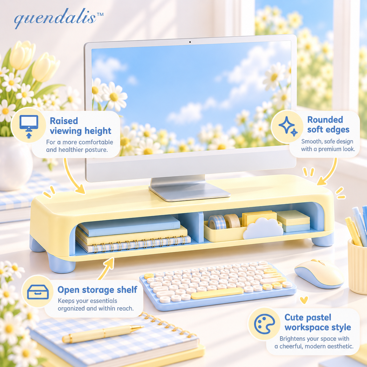 𝒒𝒖𝒆𝒏𝒅𝒂𝒍𝒊𝒔™ Monitor Riser with Storage Shelf