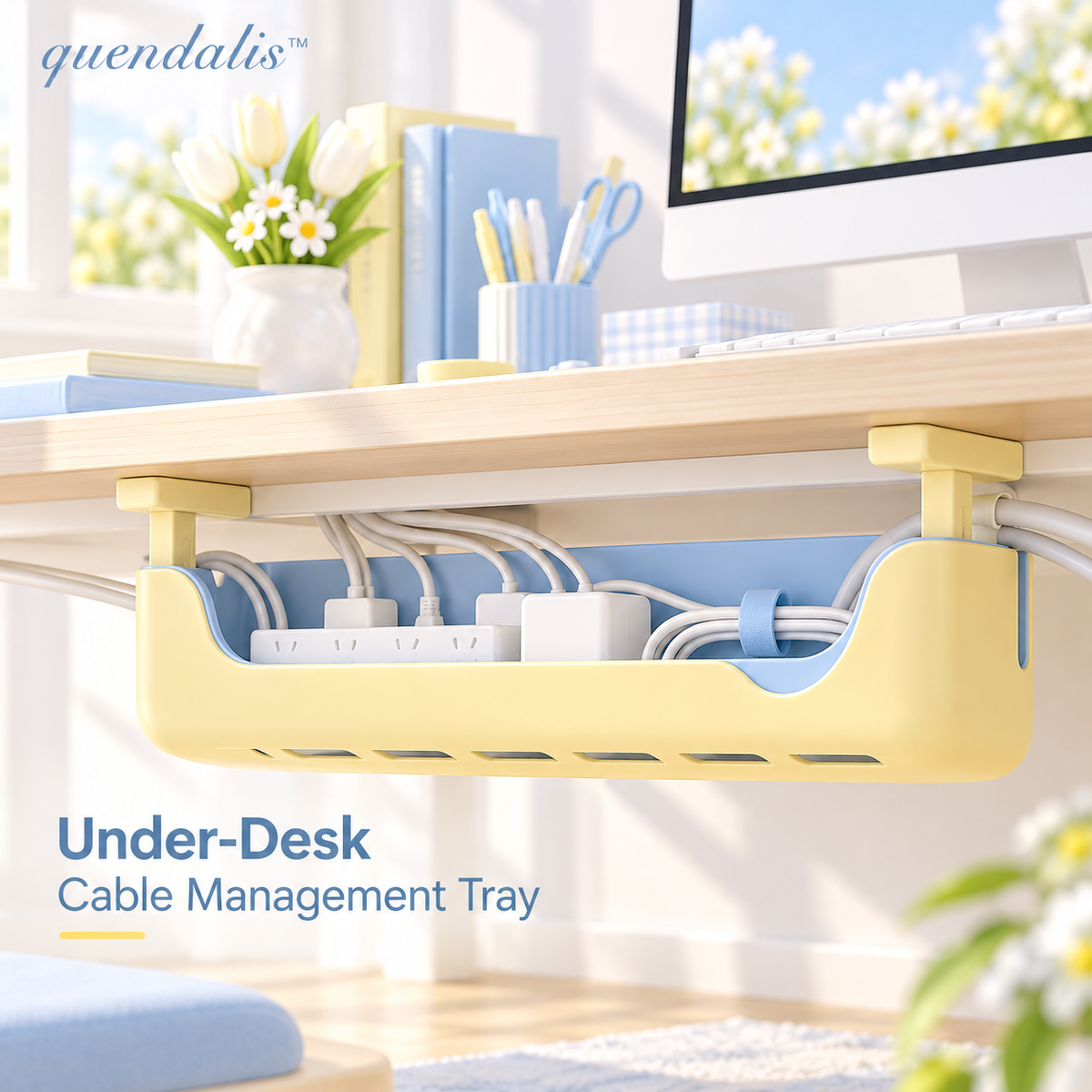 𝒒𝒖𝒆𝒏𝒅𝒂𝒍𝒊𝒔™ Under-Desk Cable Management Tray