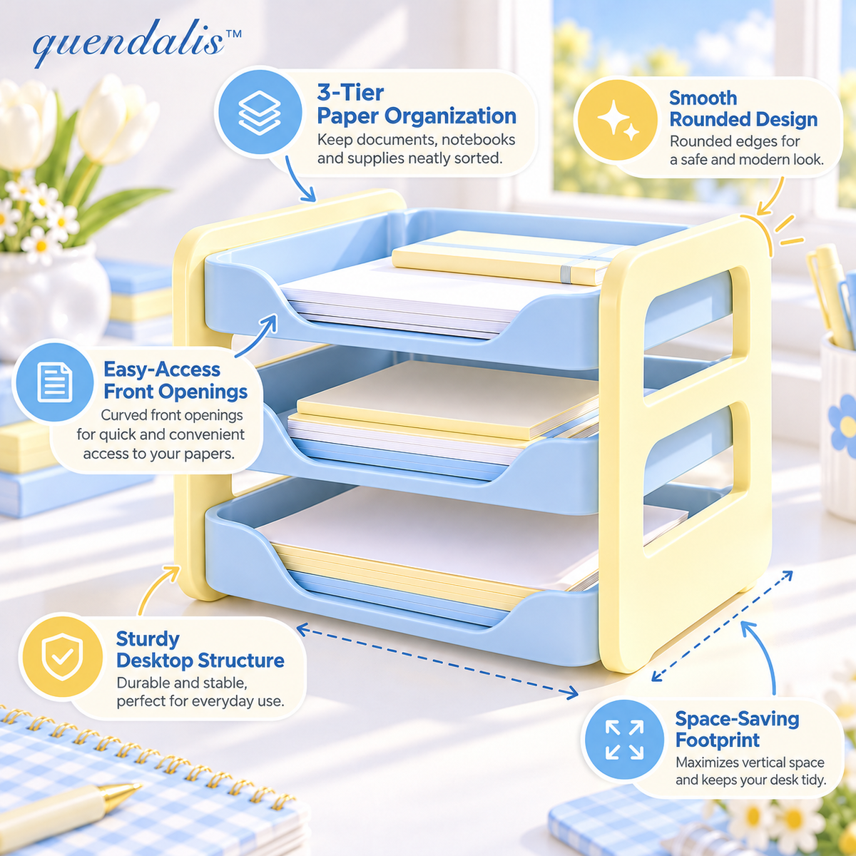 𝒒𝒖𝒆𝒏𝒅𝒂𝒍𝒊𝒔™ Three-Tier Letter Tray Organizer