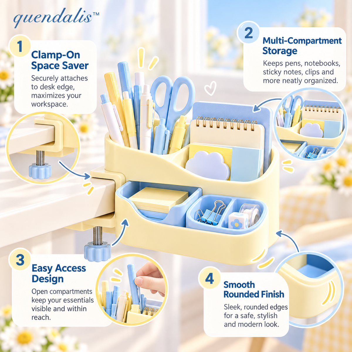 𝒒𝒖𝒆𝒏𝒅𝒂𝒍𝒊𝒔™ Clamp-On Desk Side Organizer