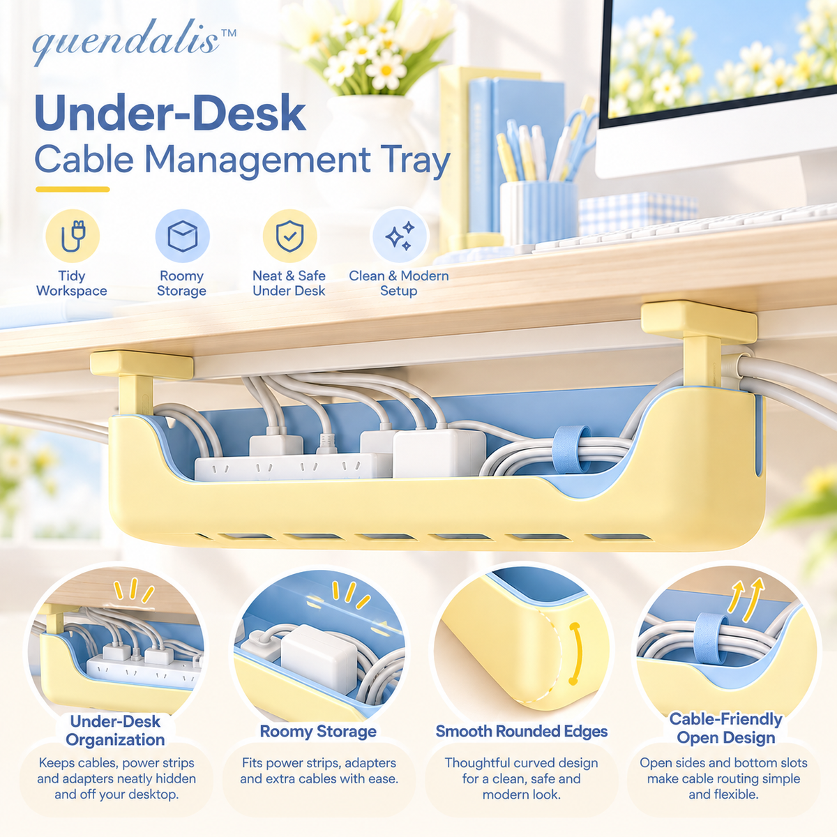 𝒒𝒖𝒆𝒏𝒅𝒂𝒍𝒊𝒔™ Under-Desk Cable Management Tray