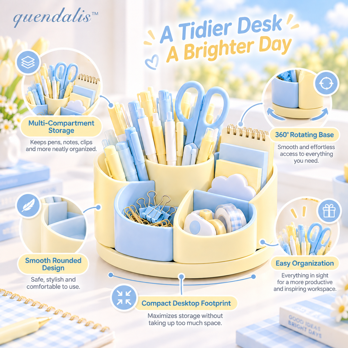 𝒒𝒖𝒆𝒏𝒅𝒂𝒍𝒊𝒔™ Rotating Pen & Supply Caddy
