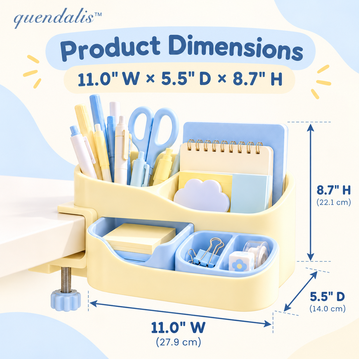𝒒𝒖𝒆𝒏𝒅𝒂𝒍𝒊𝒔™ Clamp-On Desk Side Organizer