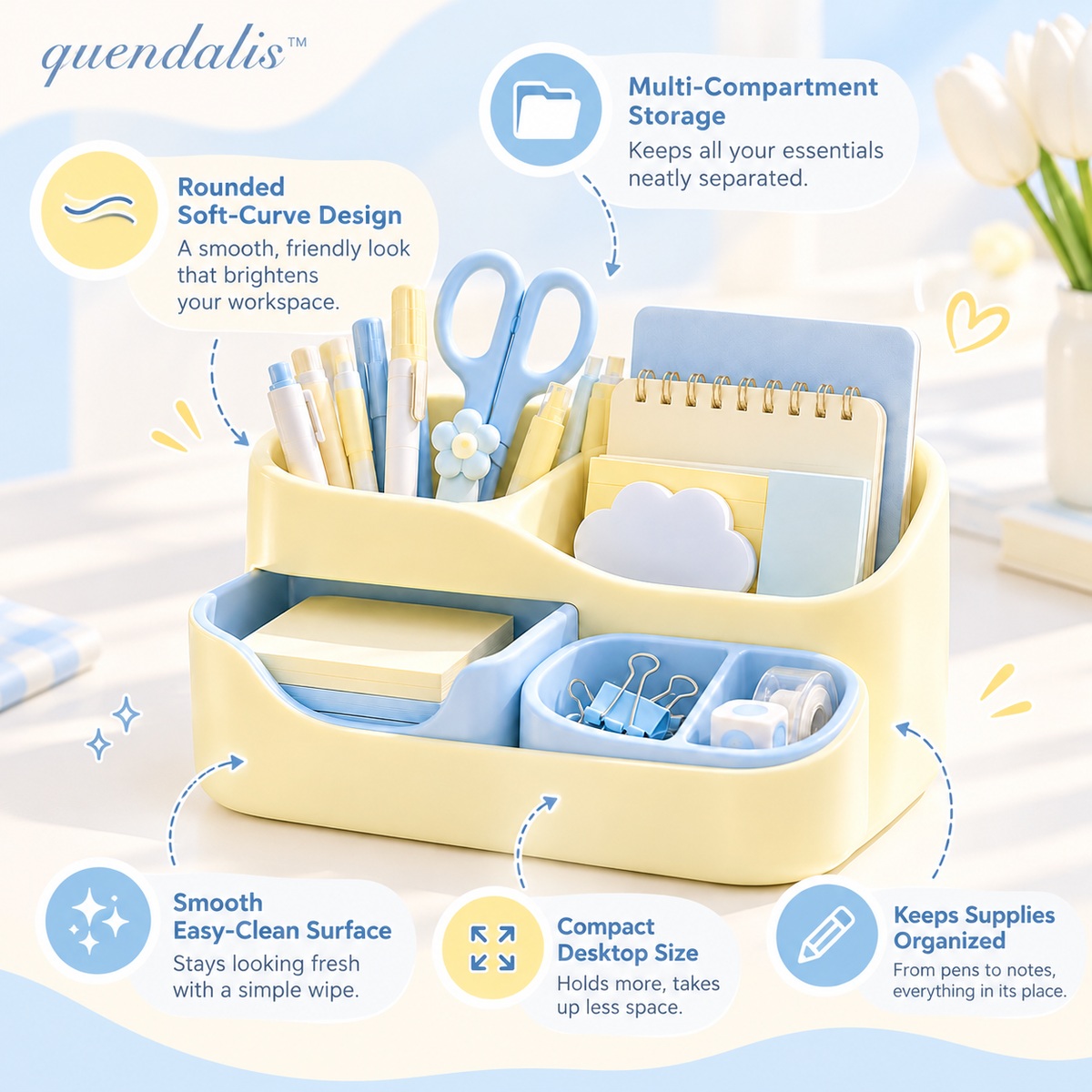 𝒒𝒖𝒆𝒏𝒅𝒂𝒍𝒊𝒔™ Soft Curve Desk Organizer